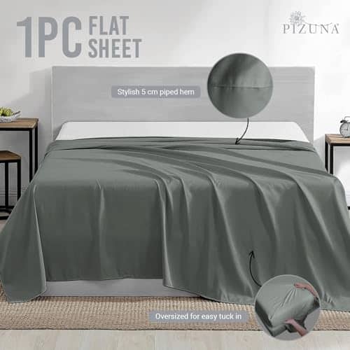 Sábana Plana de Algodón Puro 100% King Gris Oscuro (1 - Imagen 10