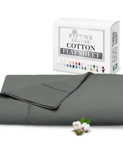 Sábana Plana de Algodón Puro 100% King Gris Oscuro (1