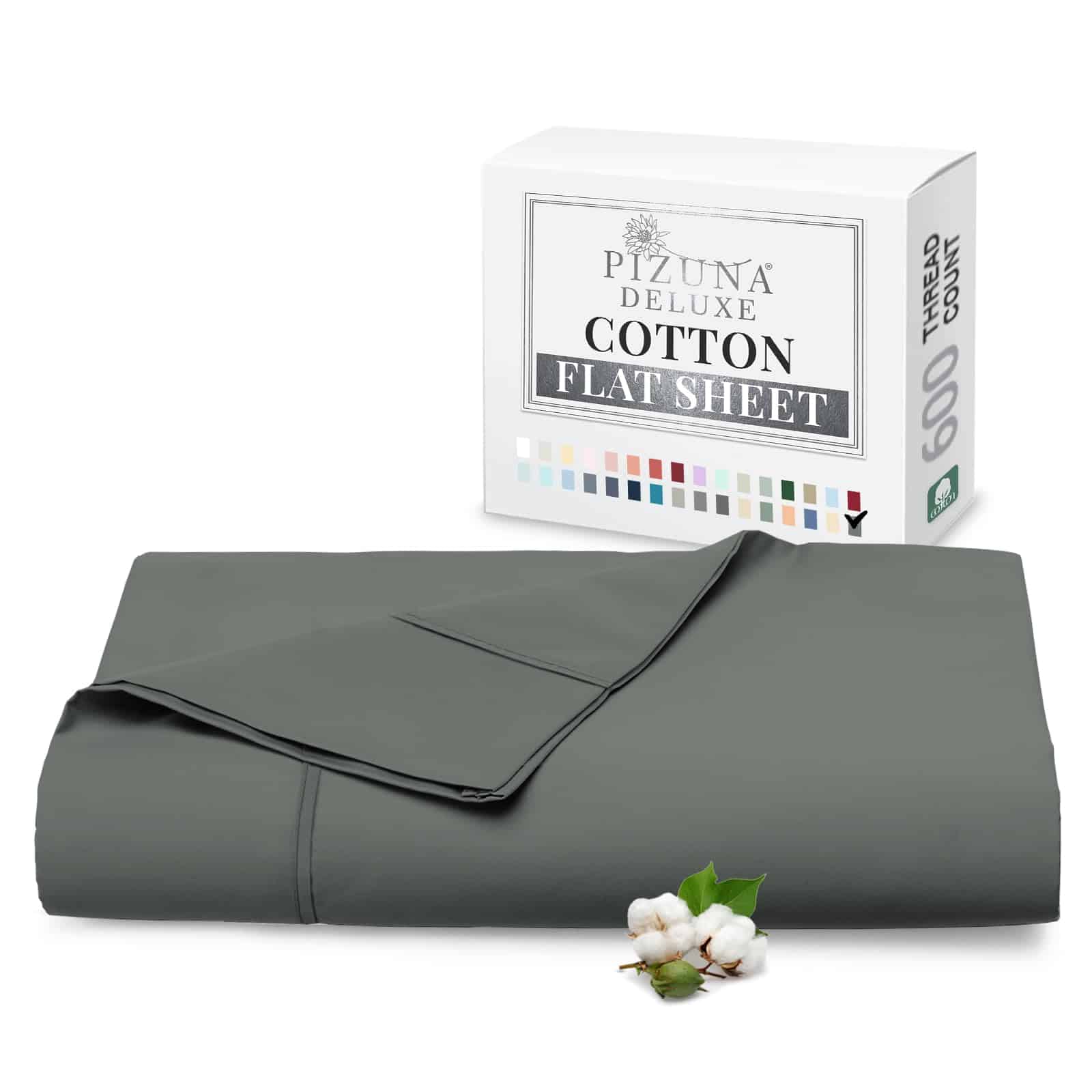 Sábana Plana de Algodón Puro 100% King Gris Oscuro (1