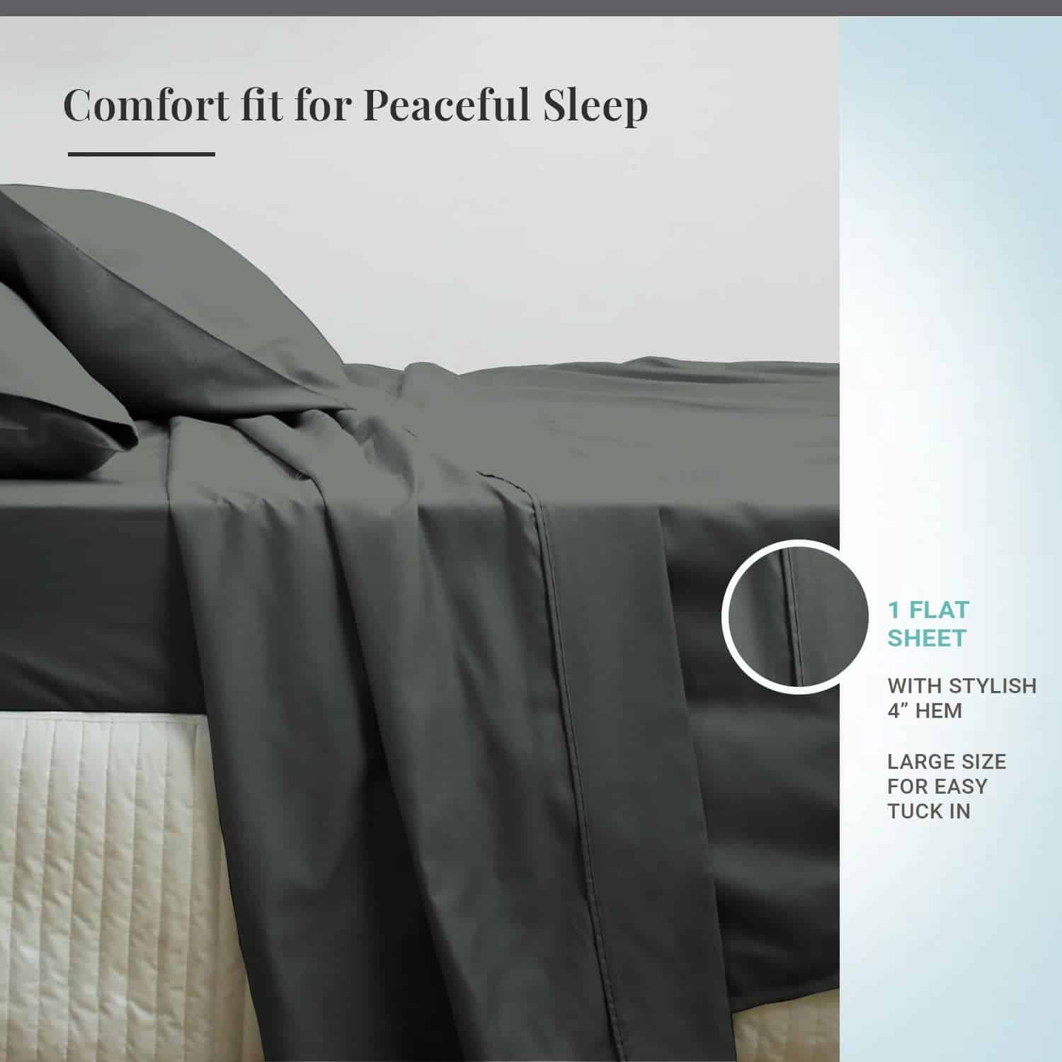 Sábana Plana de Algodón Puro 100% King Gris Oscuro (1 - Imagen 4