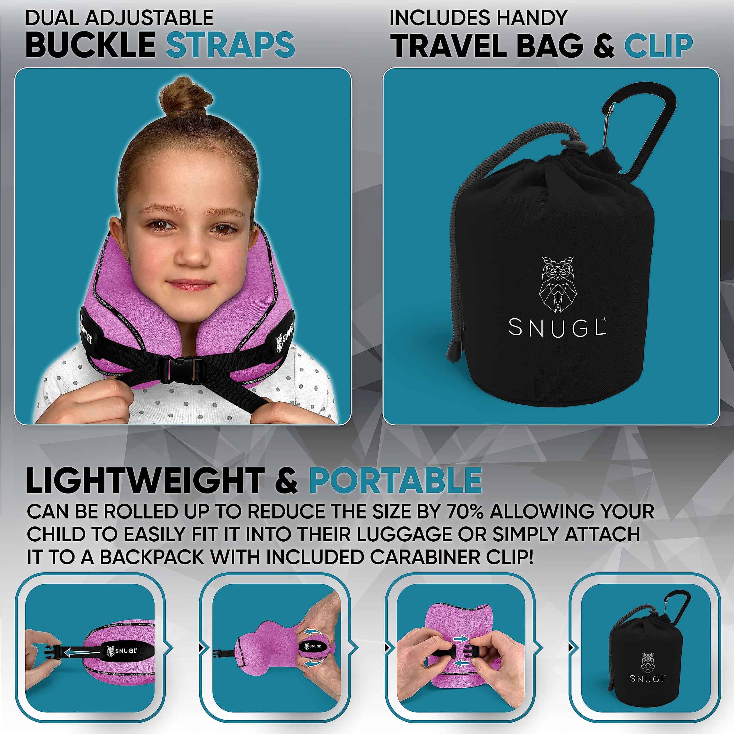 Almohada de Viaje SNUGL para Niños - Almohadas -Lila Morado - Imagen 5