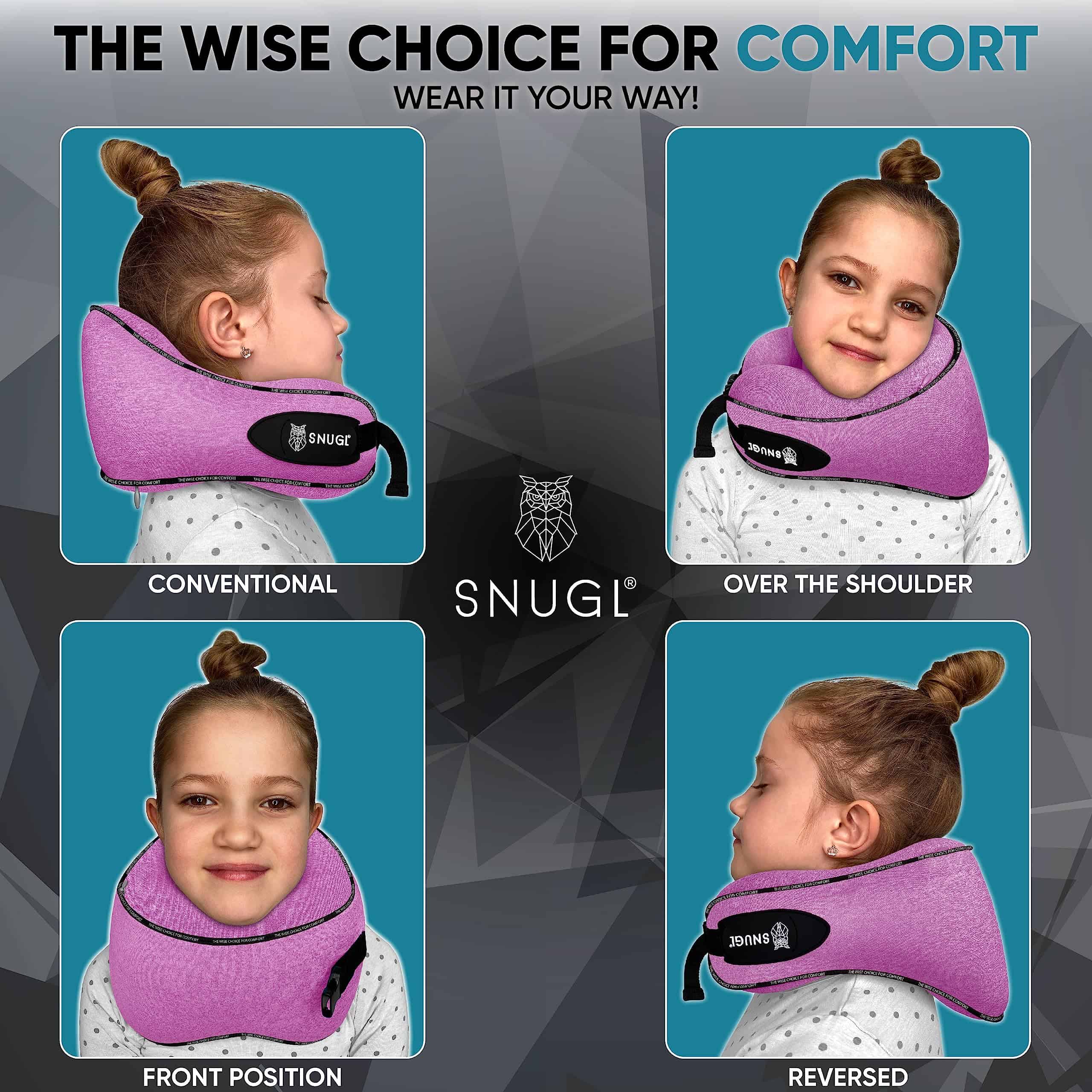 Almohada de Viaje SNUGL para Niños - Almohadas -Lila Morado - Imagen 4