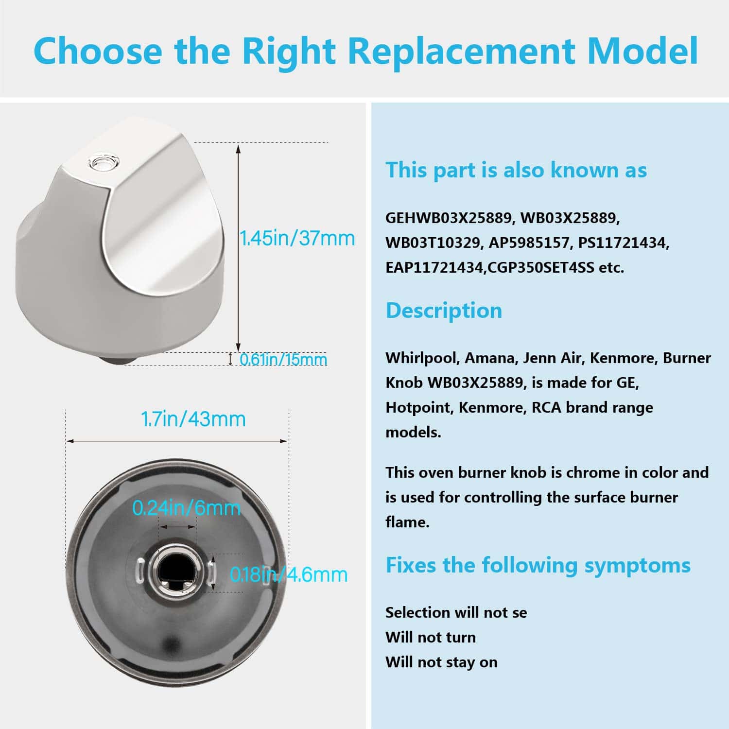 (Paquete de 5) Perilla de Control de Hornilla de Repuesto - Imagen 3