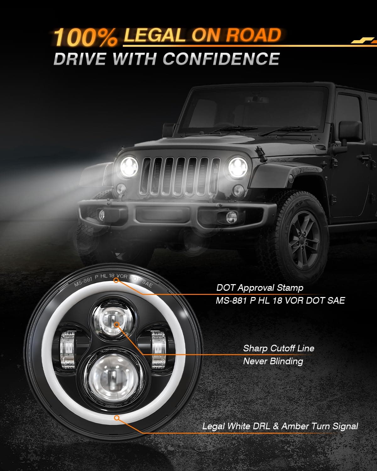 Faros LED Halo de 7 Pulgadas con Señal de Giro Ámbar y Luz - Imagen 5