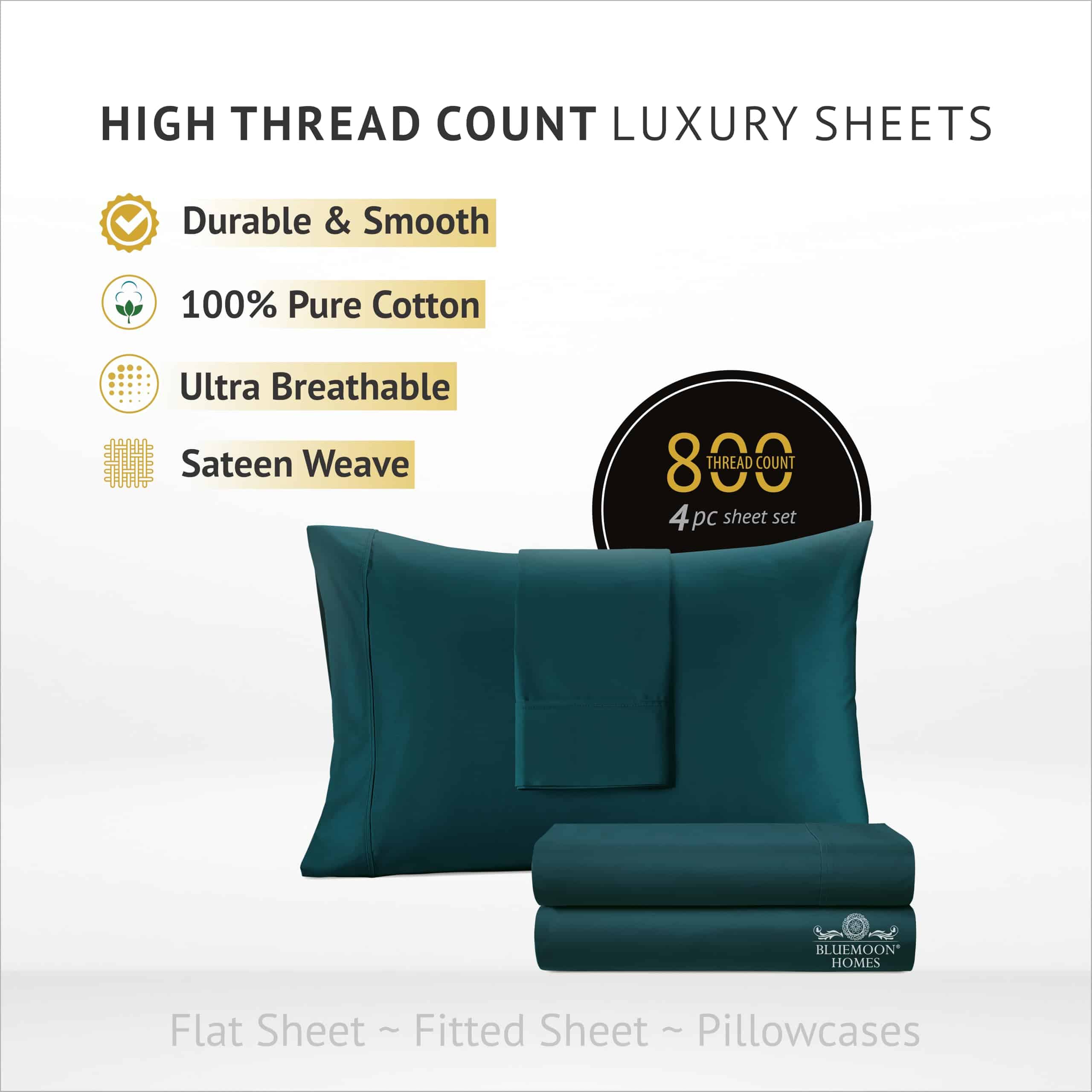 Juego de sábanas de 800 hilos de Bluemoon Homes Full 100% - Imagen 3