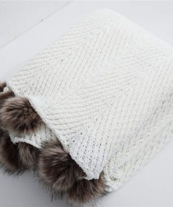 Manta de Lana con Pom Pom de Vctops - Súper Suave, Cálida y