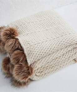 Manta de Punto con Pom Pom de Piel Sintética Vctops Súper