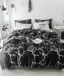 Set de Edredón de Mármol Negro Cottonight para Cama Queen