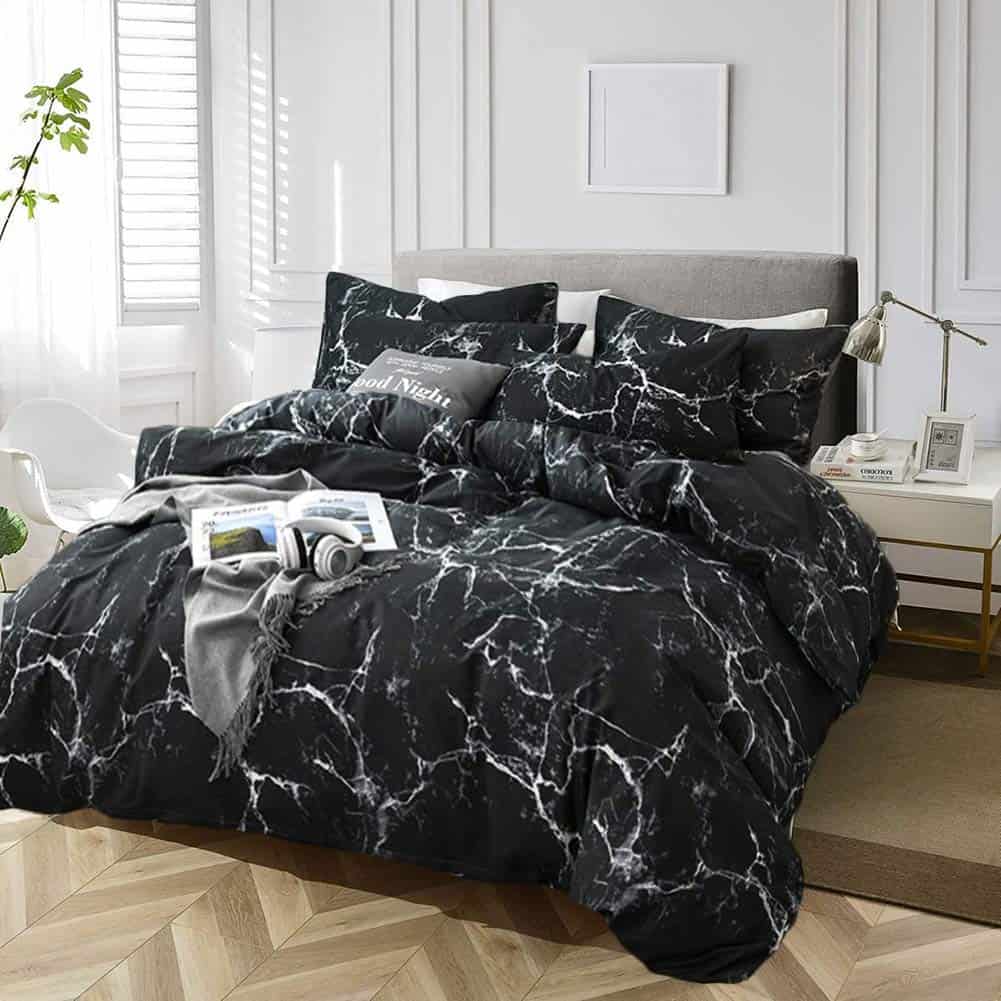 Set de Edredón de Mármol Negro Cottonight para Cama Queen - Imagen 6