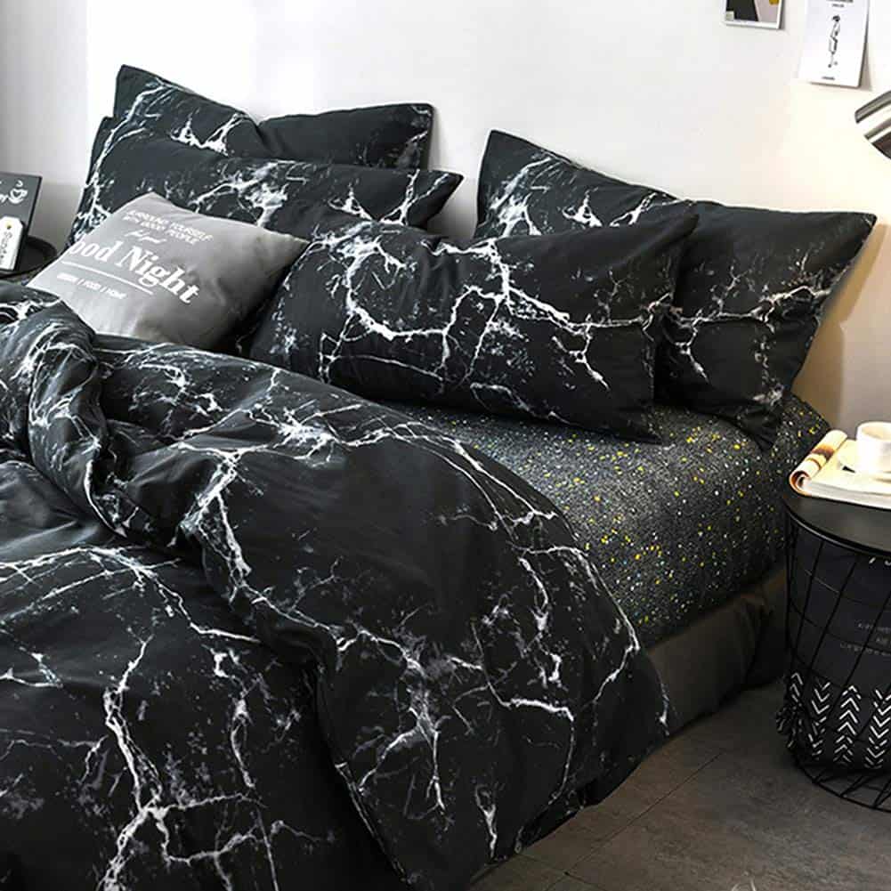 Set de Edredón de Mármol Negro Cottonight para Cama Queen - Imagen 7