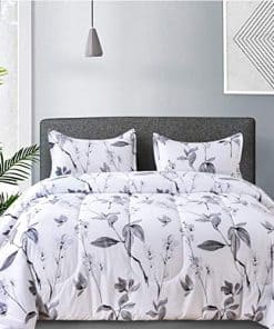 Set de Edredón Nanko King 3 piezas, Blanco y Gris Floral
