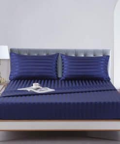Juego de sábanas de satén sedoso para cama Queen Size, Azul