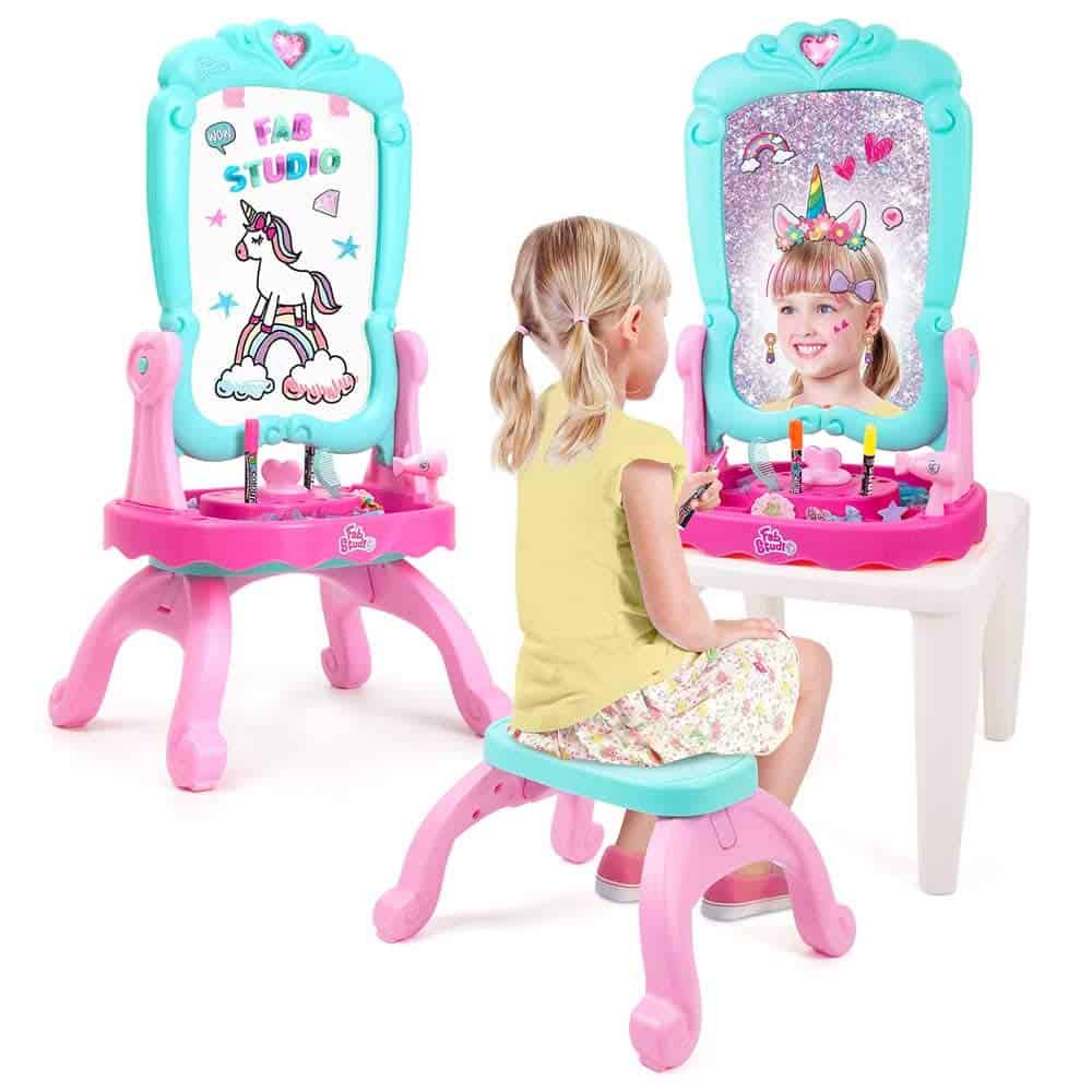 Mesa de maquillaje Fab Studio™ 3 en 1, Espejo giratorio 360