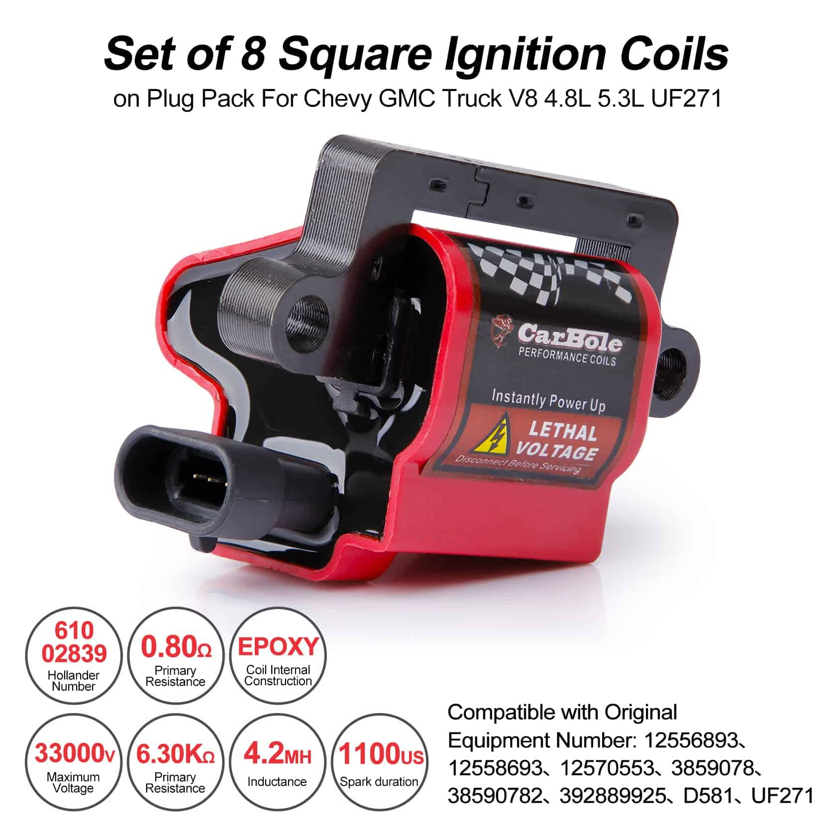 Paquete de 8 bobinas de encendido cuadradas UF271 D581 + 8 - Imagen 5