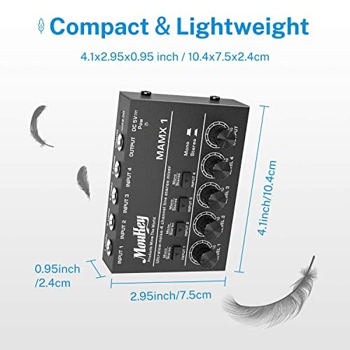 Mezclador de Audio Mini Moukey Line Mixer, DC 5V, 4-Stereo - Imagen 9