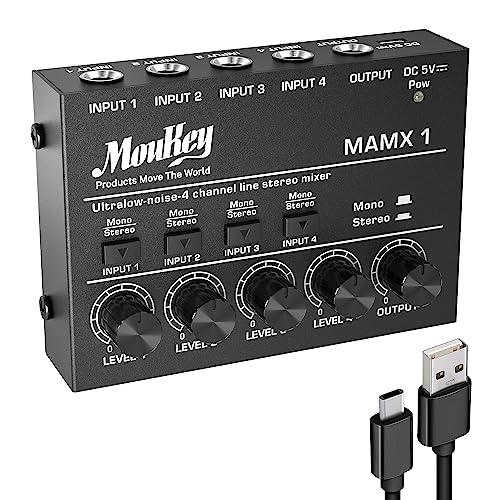 Mezclador de Audio Mini Moukey Line Mixer, DC 5V, 4-Stereo
