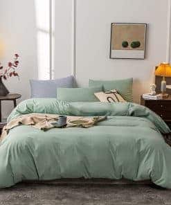Janlive Funda de Edredón de Algodón Lavado King -Verde Sólid