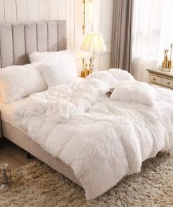 Uhamho Luxury Fluffy 1PC Solid Duvet Cover -Blanco