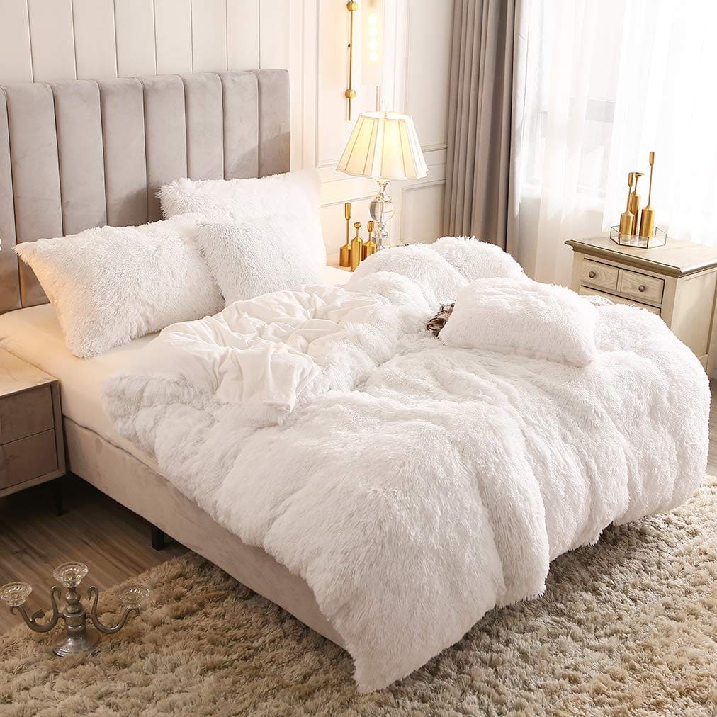 Uhamho Luxury Fluffy 1PC Solid Duvet Cover -Blanco