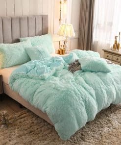 Uhamho Luxury Fluffy 1PC Solid Duvet Cover -Aqua