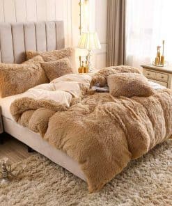 Uhamho Luxury Fluffy 1PC Solid Duvet Cover -Camel