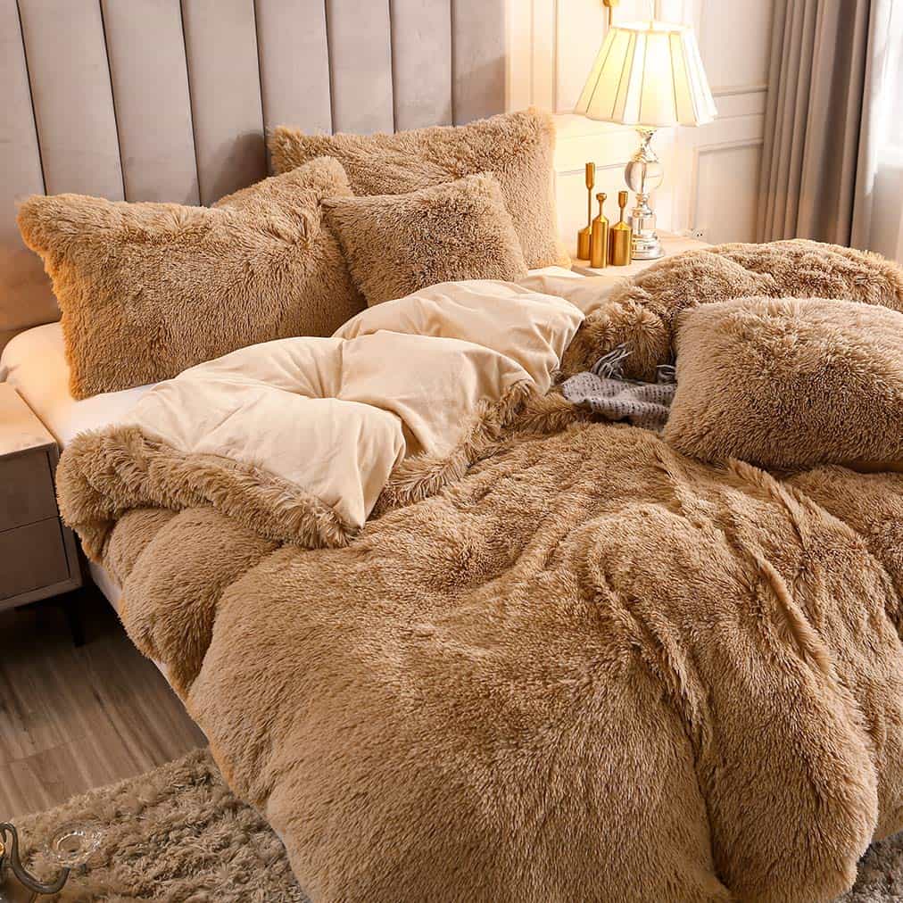 Uhamho Luxury Fluffy 1PC Solid Duvet Cover -Camel - Imagen 3