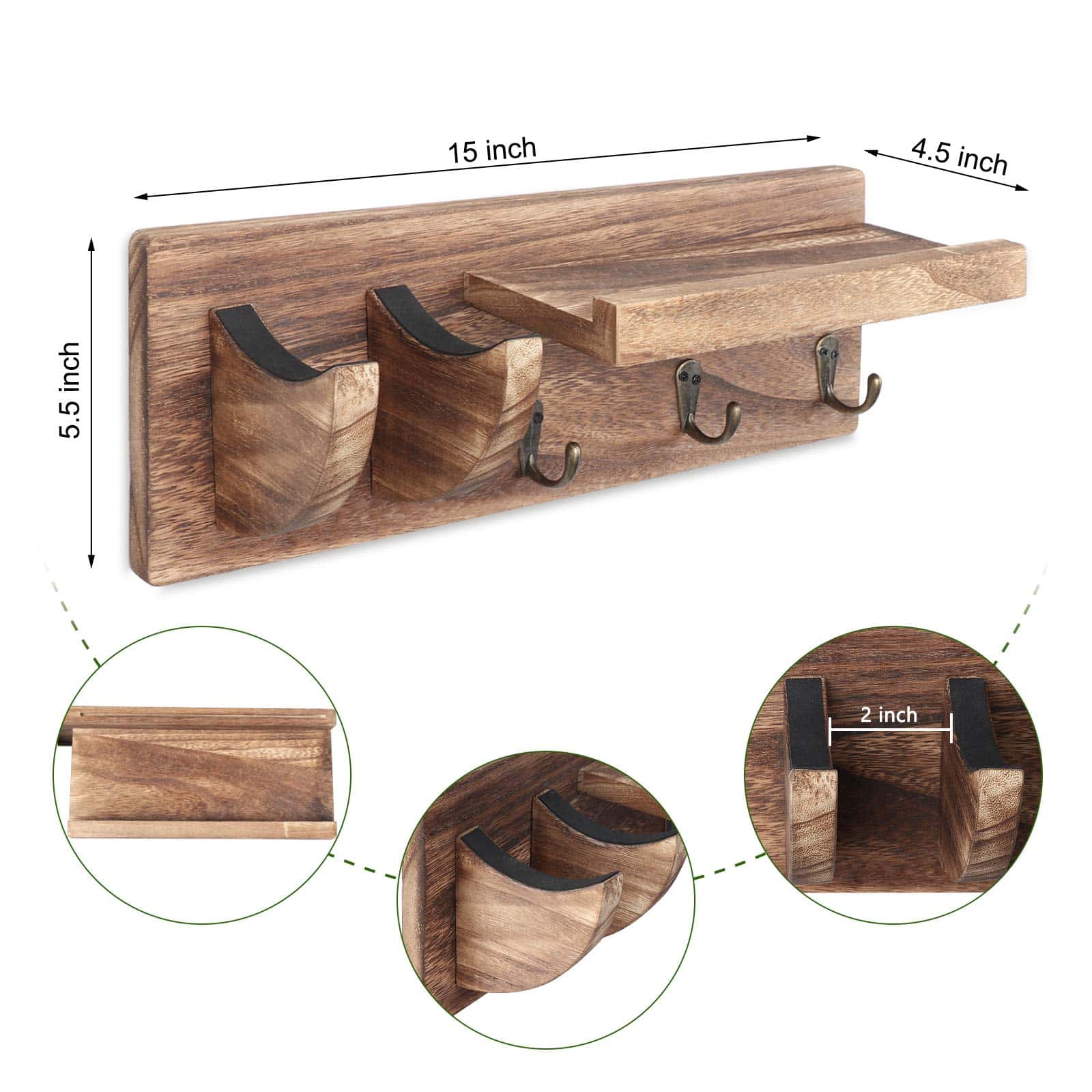 Bikoney Wall Mount Guitar Hanger Shelf with Pick Holder and - Imagen 5