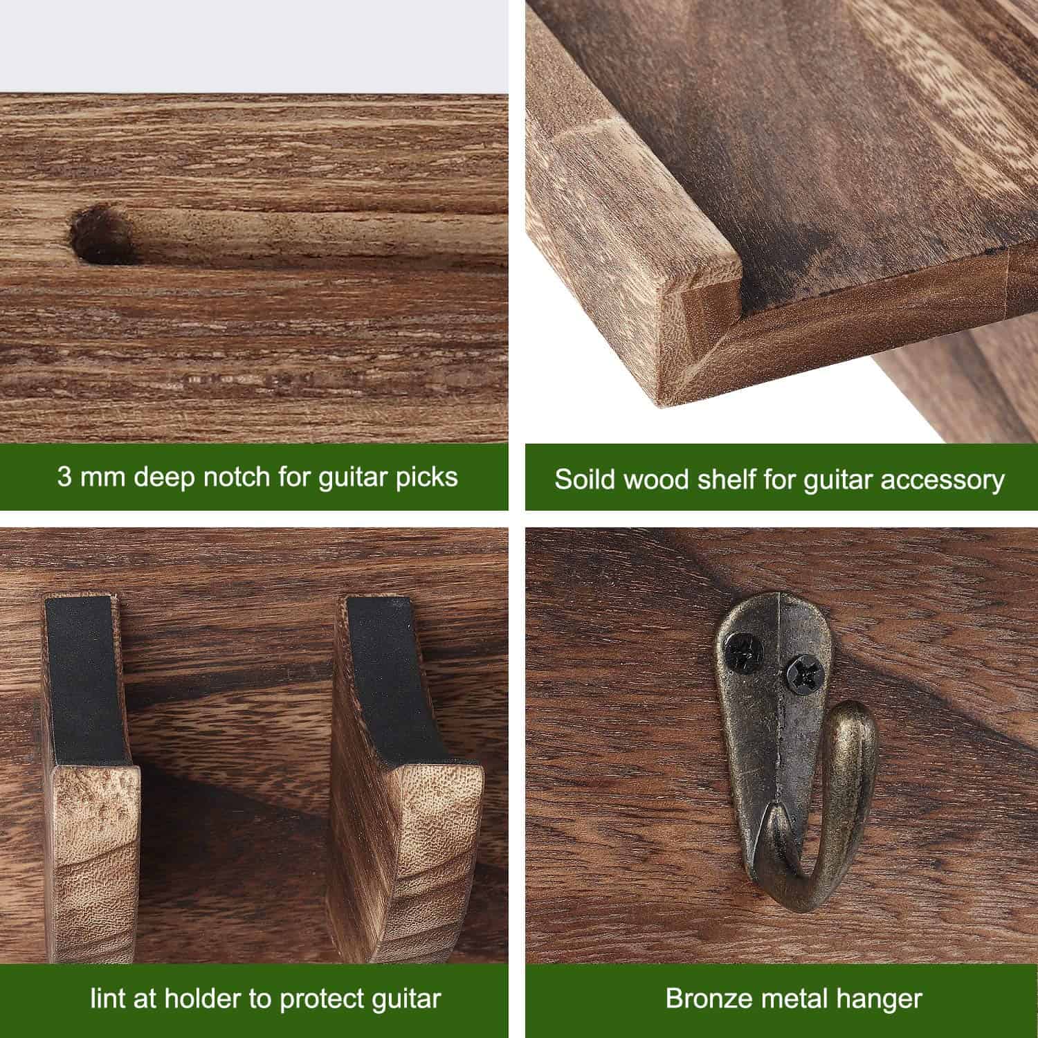 Bikoney Wall Mount Guitar Hanger Shelf with Pick Holder and - Imagen 4