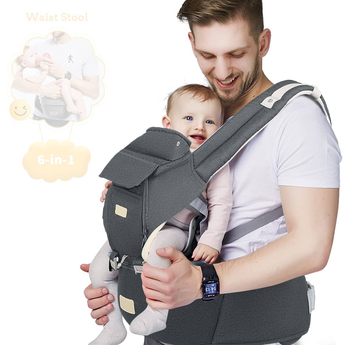 Mochila Portabebés FRUITEAM 6 en 1 con Asiento de Cintura,