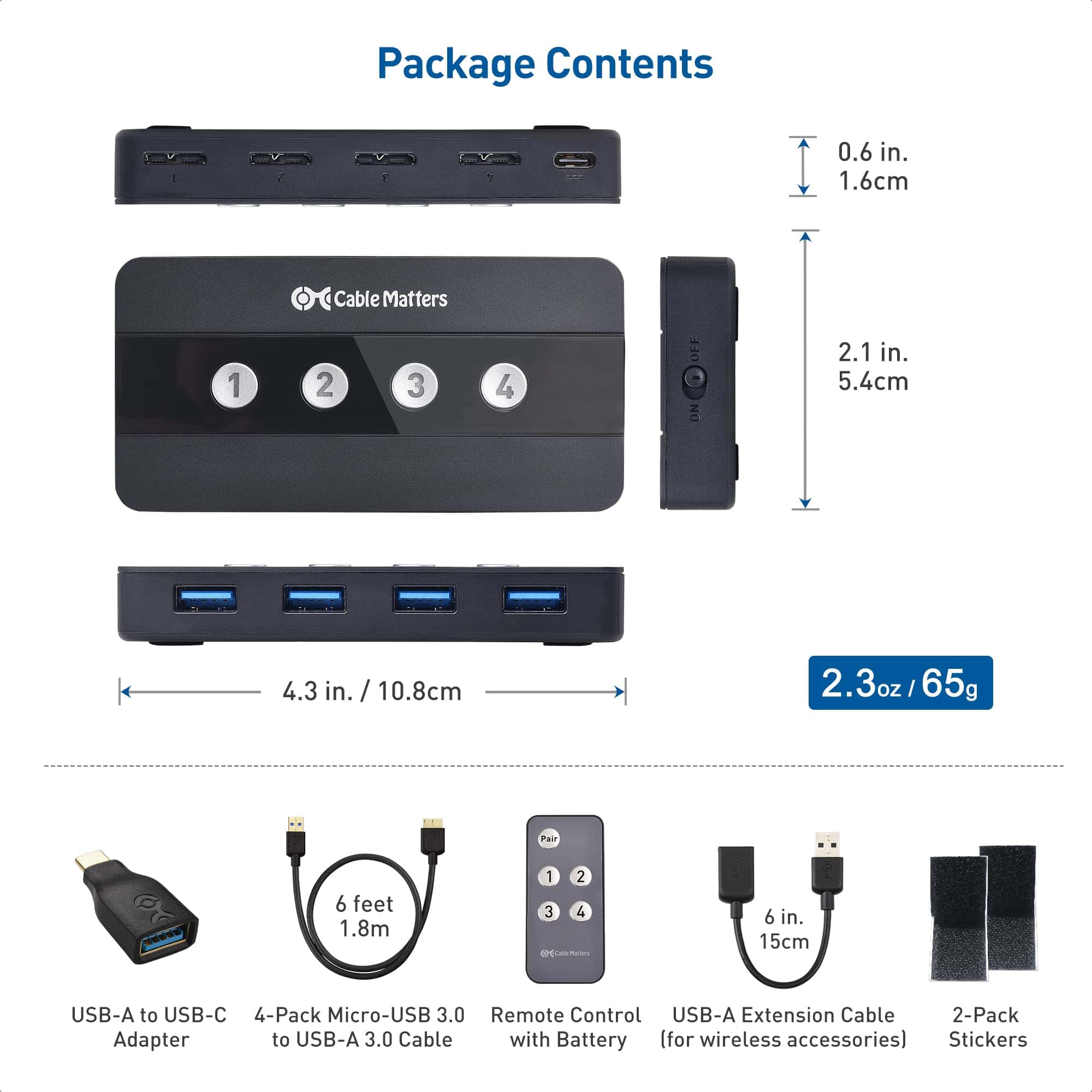 Cable Matters 4 Puertos USB 3.0 Interruptor Hub Compartidor - Imagen 7