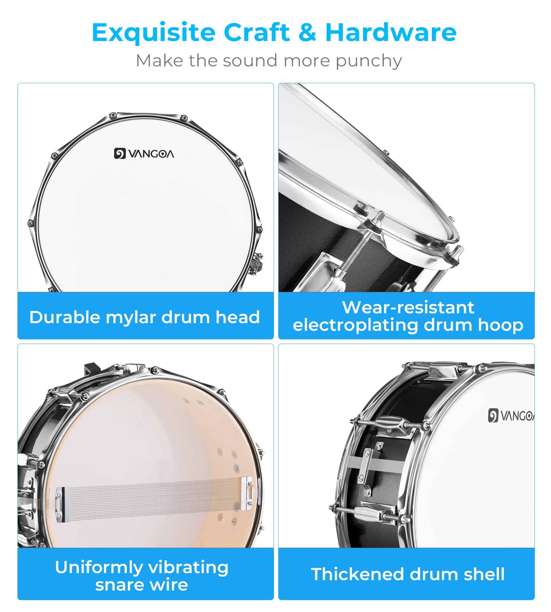 Set de Tambor Vangoa para Principiantes Estudiante Banda de - Imagen 7