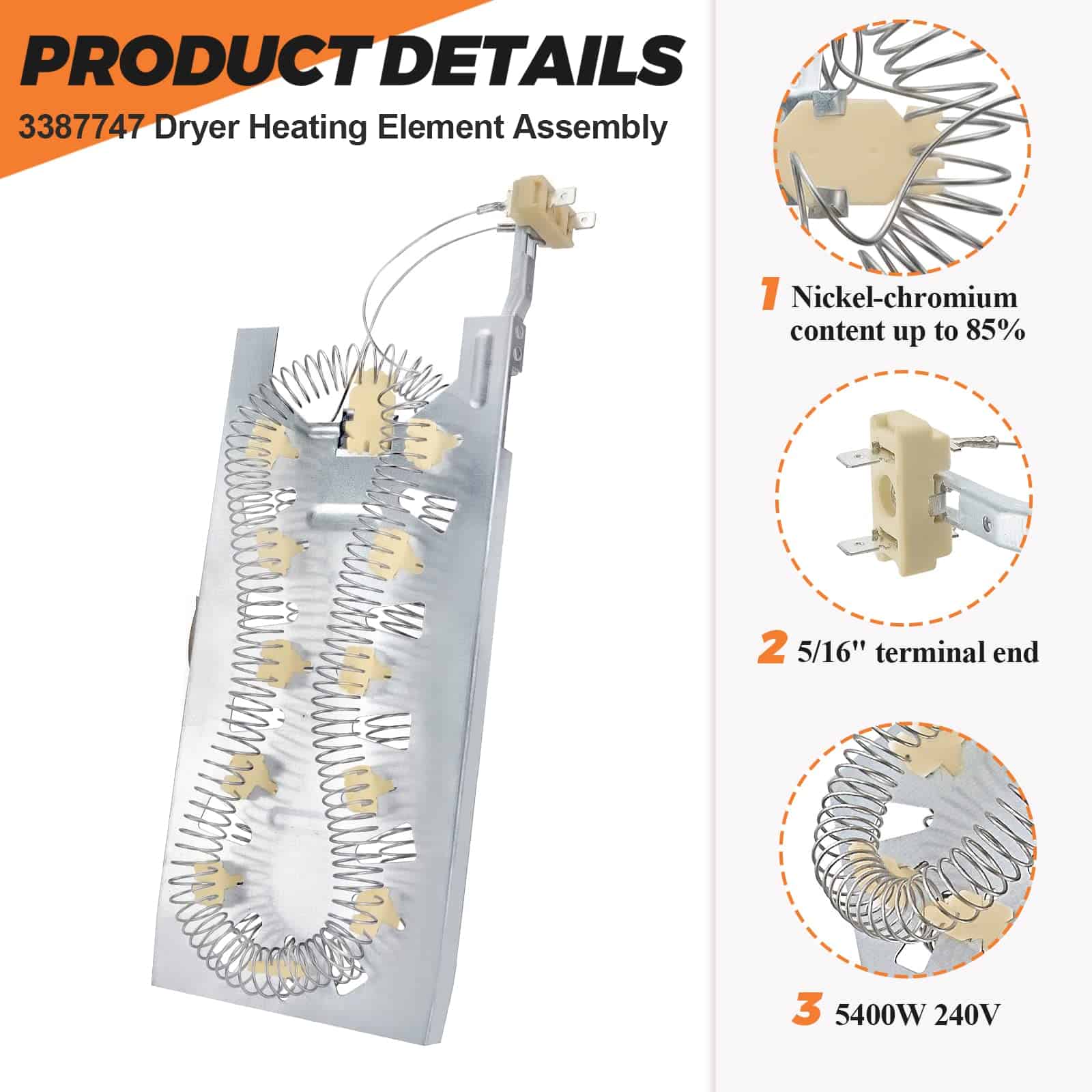 Elemento Calefactor de Secadora W11344457 3387747 - - Imagen 3