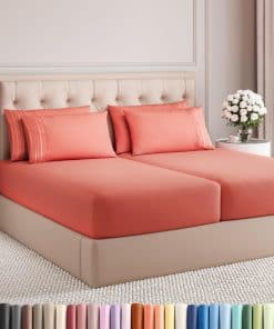 Juego de Sábanas Dividido King de 7 -Coral