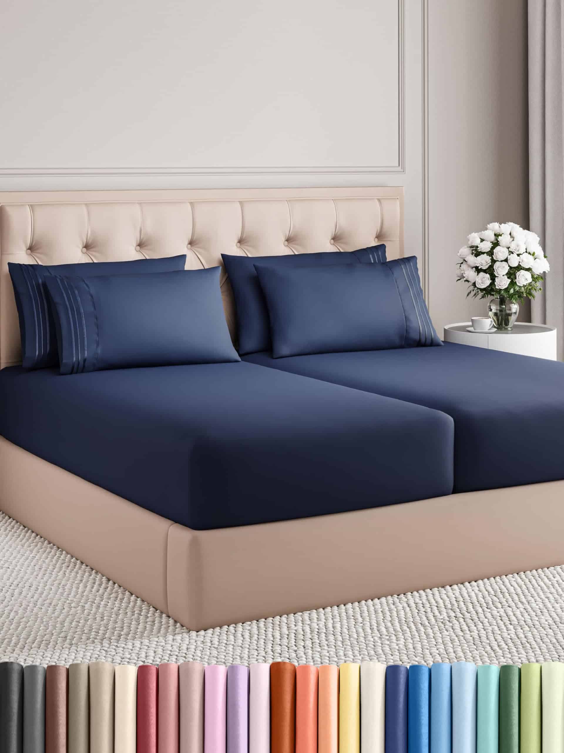 Juego de sábanas de 7 piezas Split King - Sábanas -Azul Mari