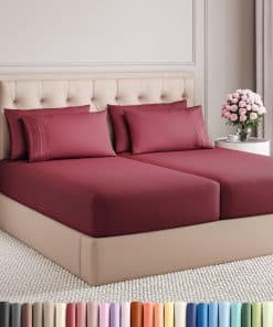 Juego de Sábanas Split King de 7 Piezas - Sábanas -Borgoña