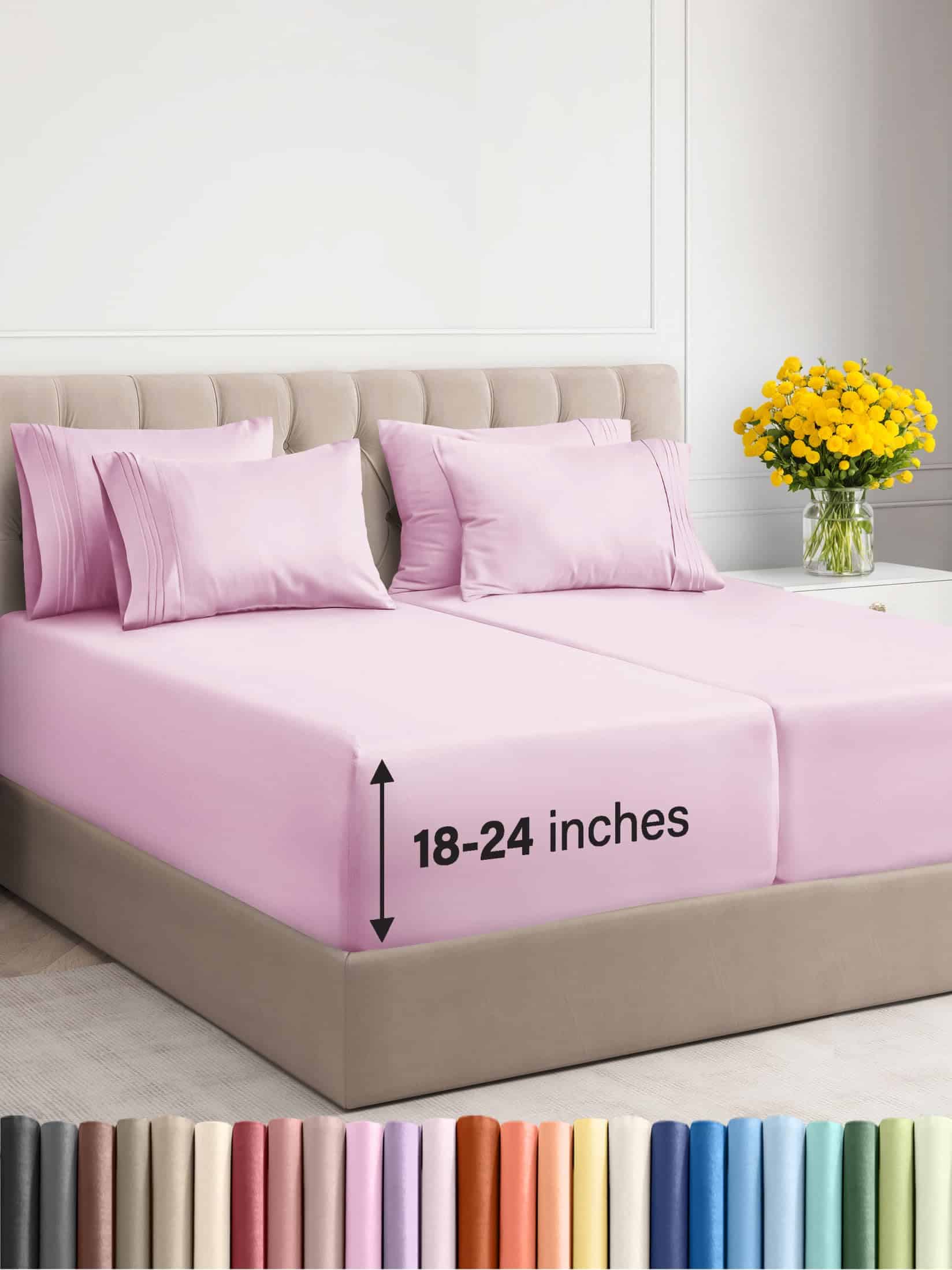 Juego de sábanas extra profundo Split King - -Rosa claro