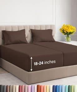 Juego de sábanas de bolsillo extra profundo -Marrón