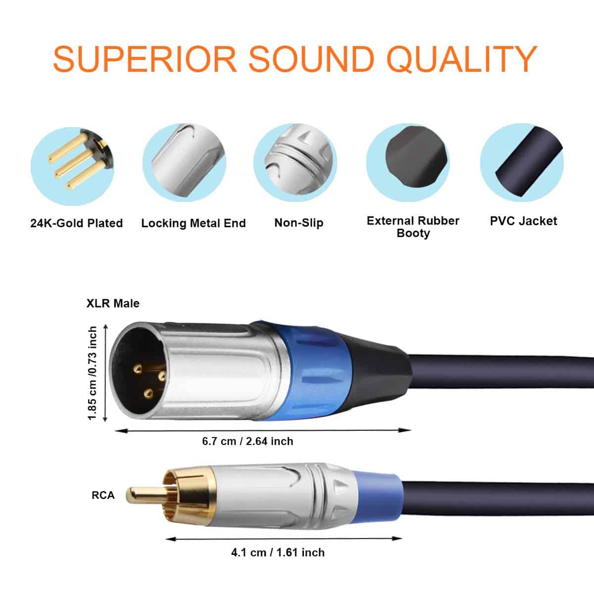 Cable Dual RCA a XLR tisino, 2 RCA a 2 XLR Macho Cable - Imagen 4