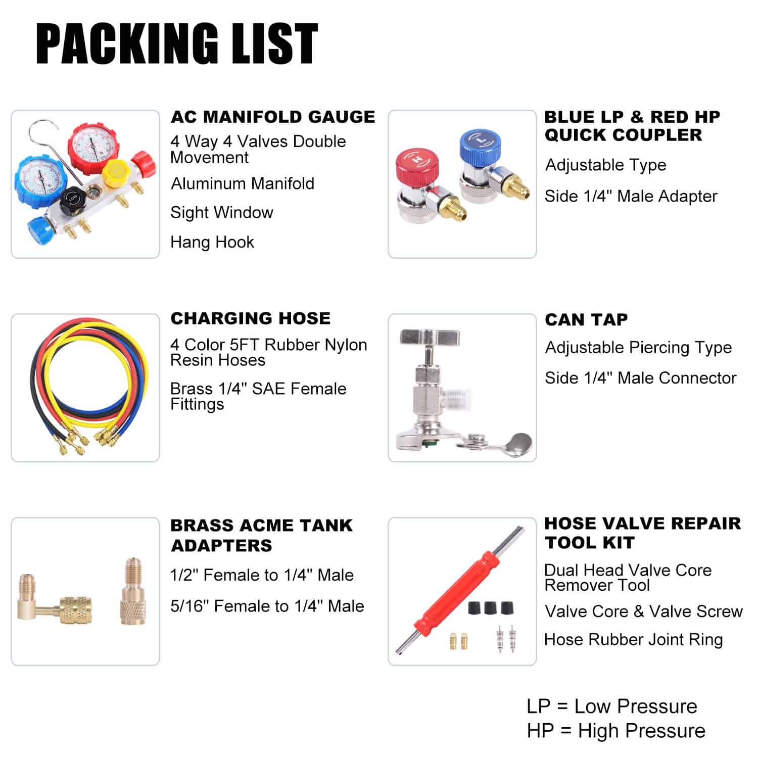 JIFETOR Juego de Manifold de 4 Vías para AC, Herramienta de - Imagen 5