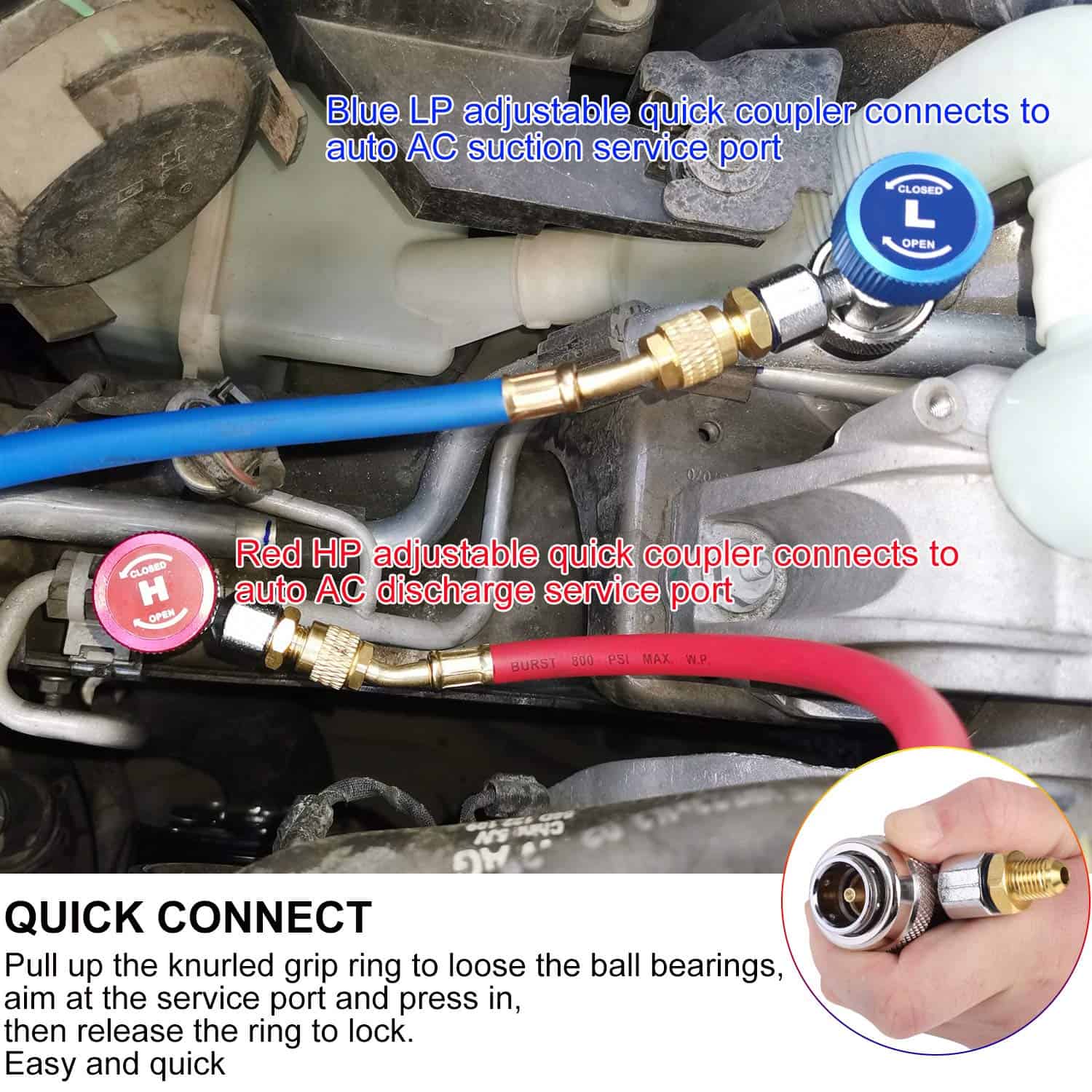 JIFETOR Juego de Manifold de AC de 3 Vías, Herramienta de - Imagen 8