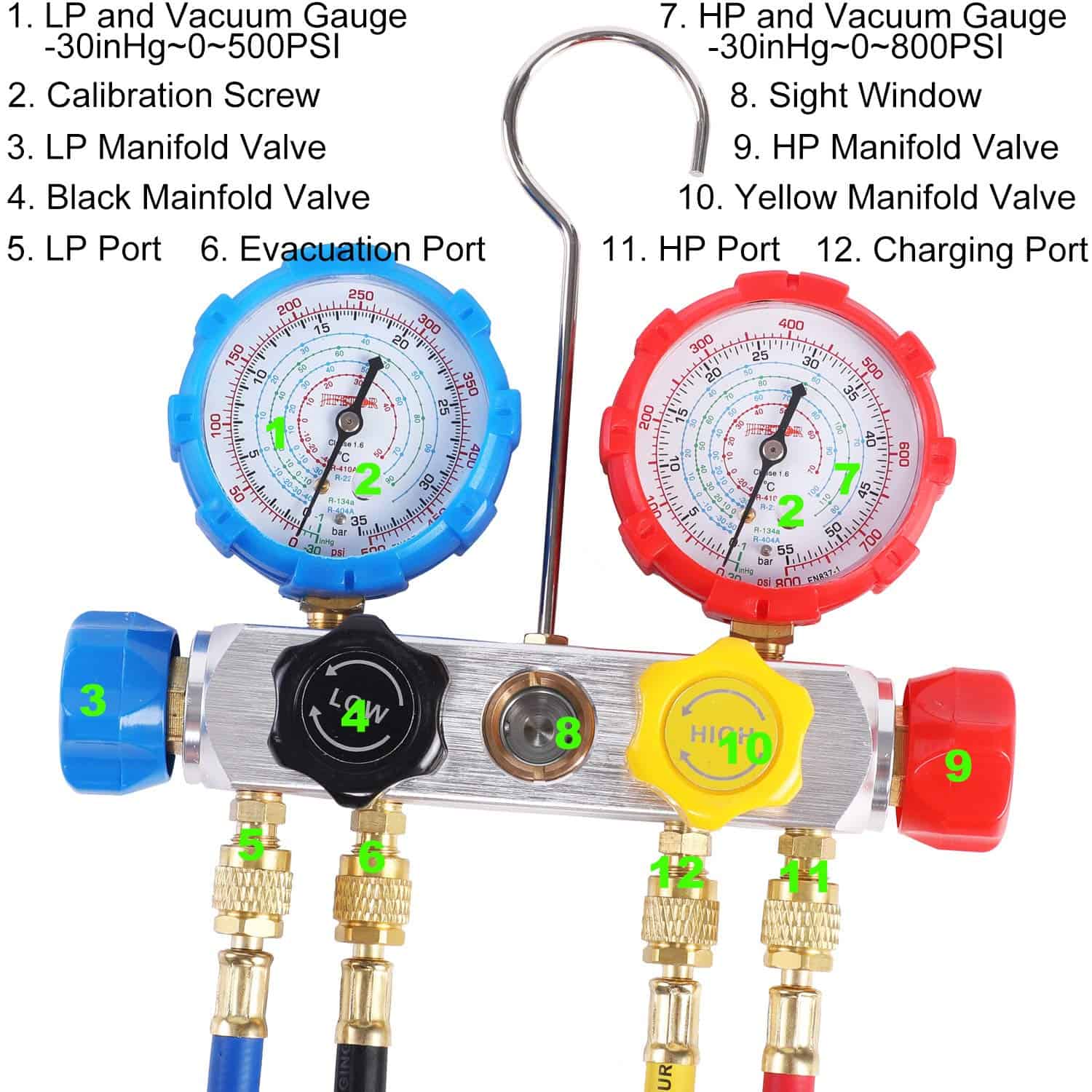 JIFETOR Juego de Manifold de 4 Vías para AC, Herramienta de - Imagen 6