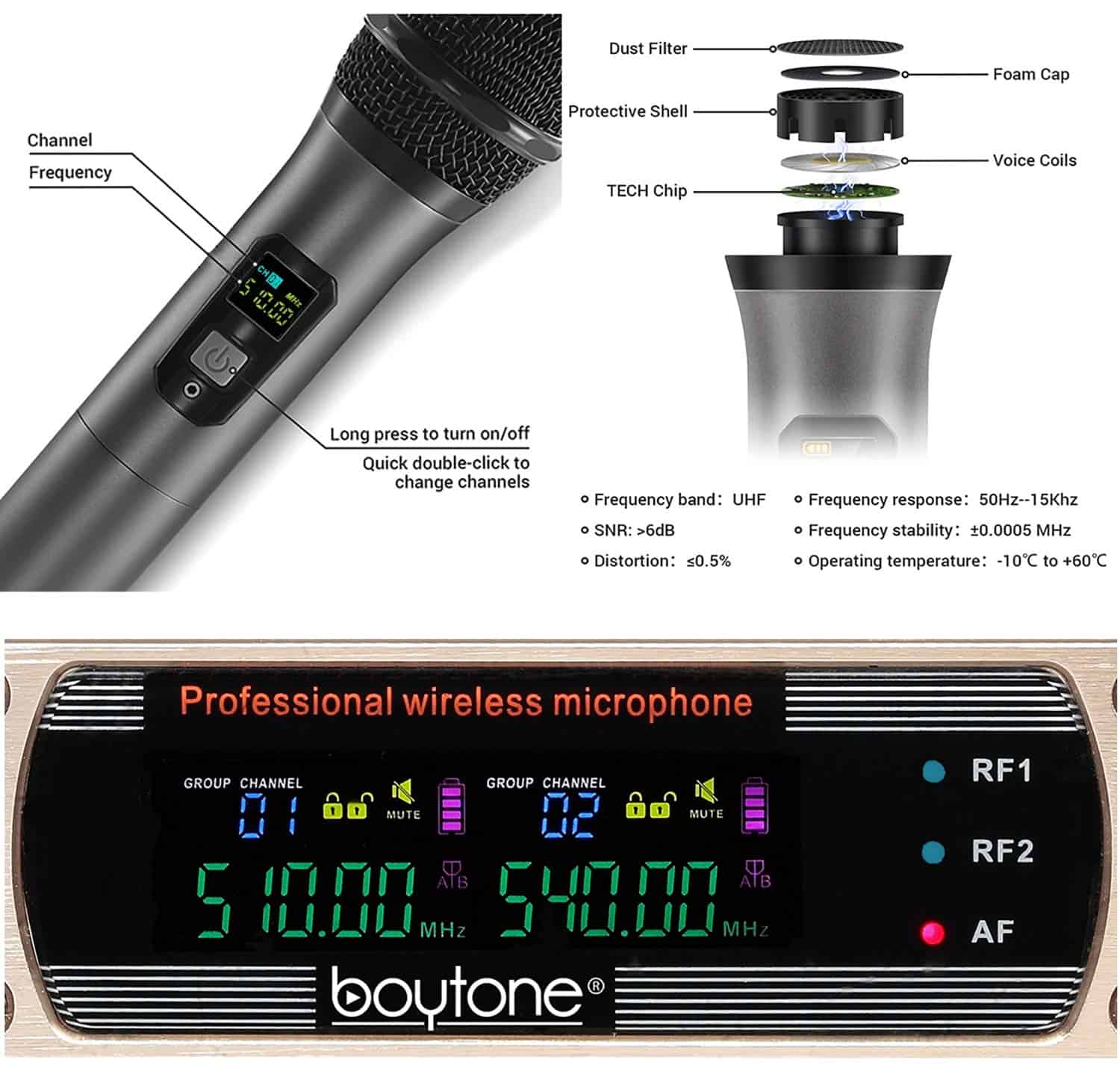 Sistema de Micrófono Inalámbrico Boytone BT-54UM de Doble - Imagen 4