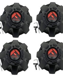 Juego de cuatro (4) tapabujes negros mate con emblema rojo