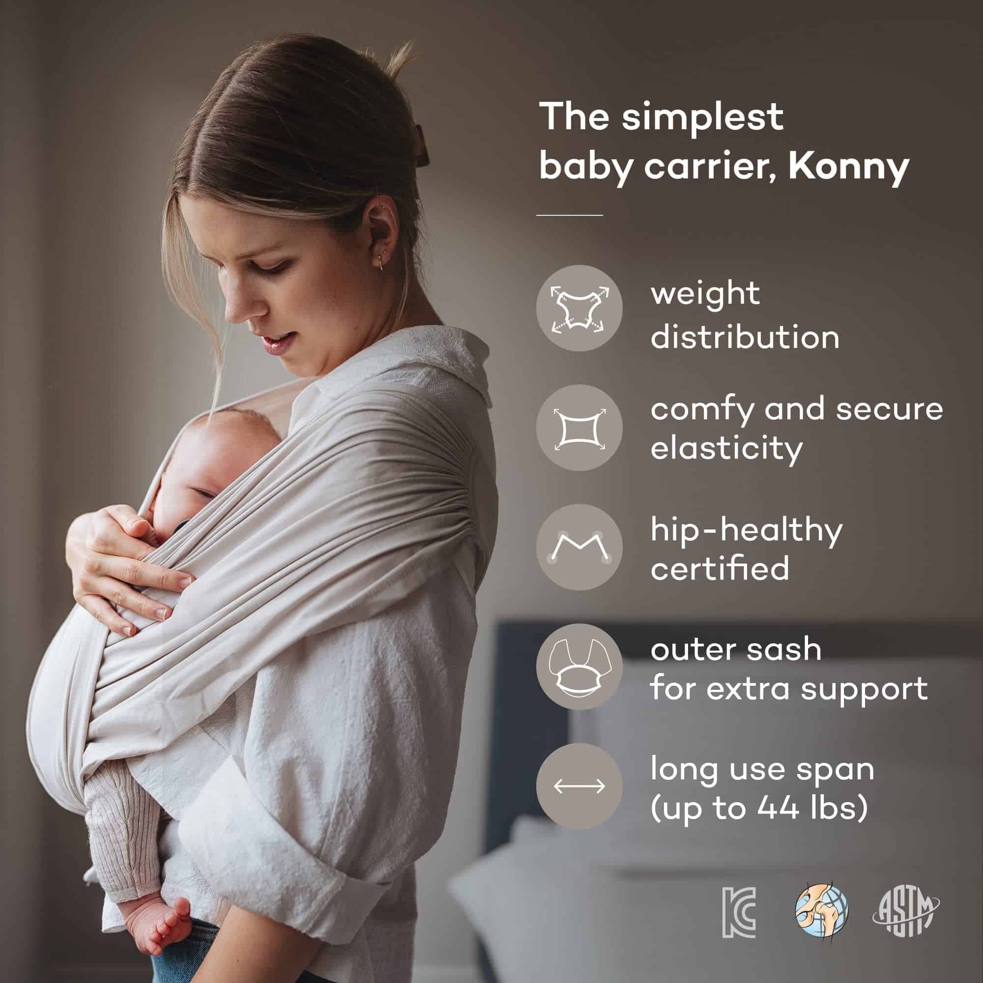 Konny Baby Carrier Elastech Luxury Carrier Wrap, Fácil de - Imagen 3