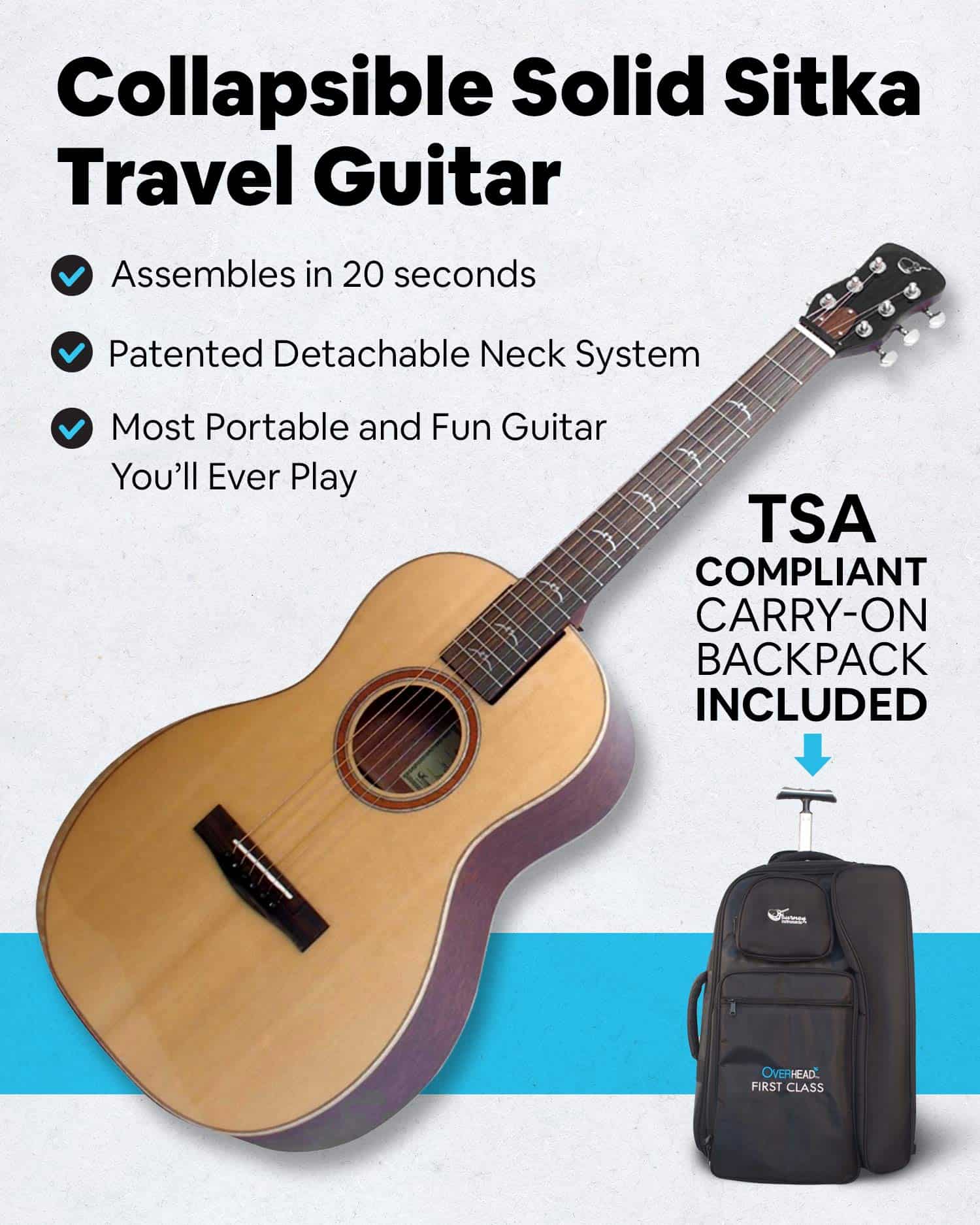 Guitarra de Viaje de Madera Maciza de Sitka Journey - Imagen 3