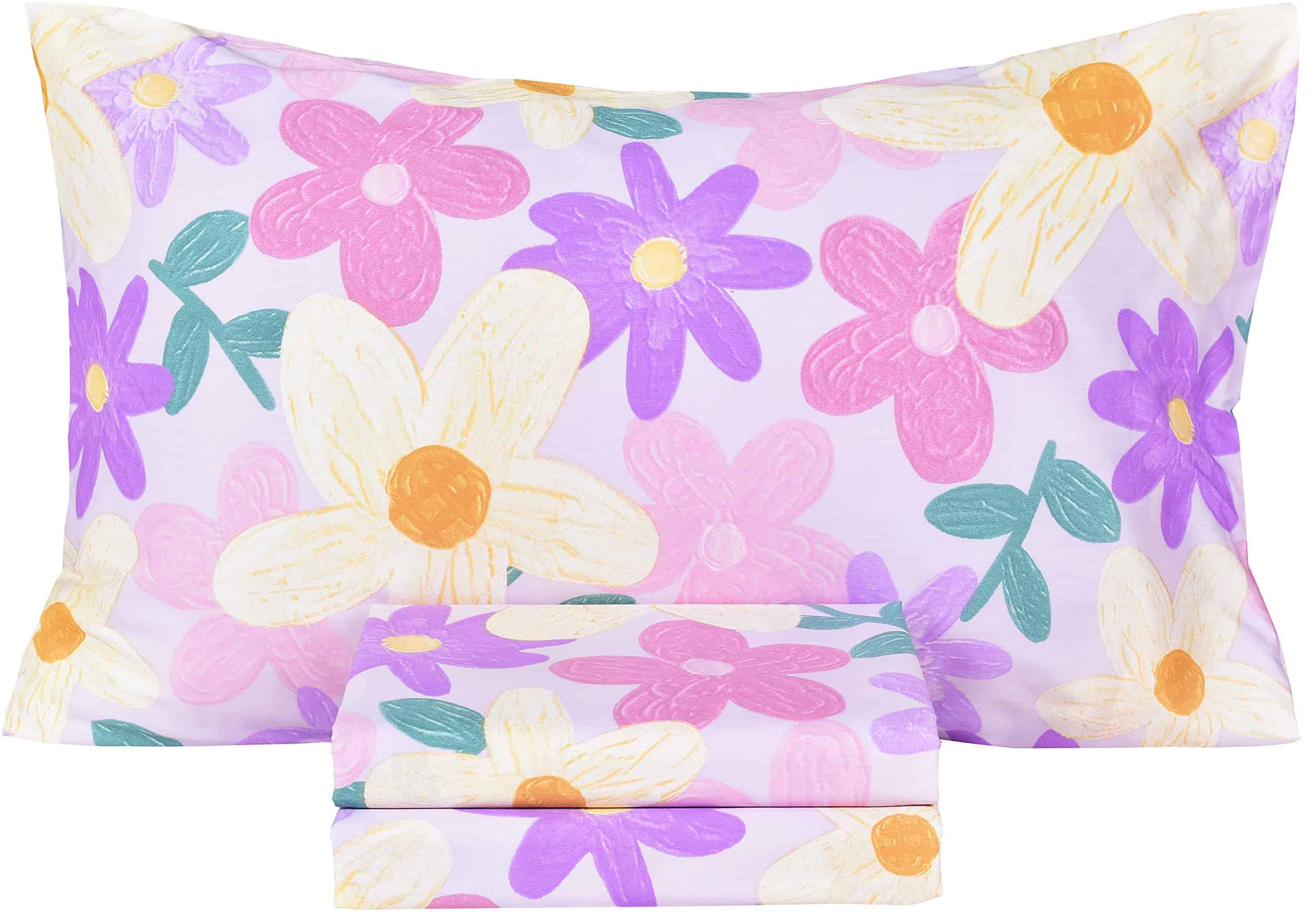 Juego de Sábanas para Cama de Niñas con Pintura de Flores