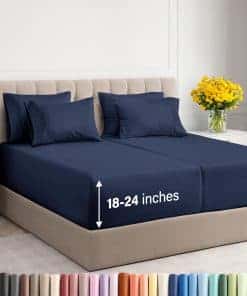 Juego de sábanas Extra Deep Split King - 7 Piezas -Azul Mari