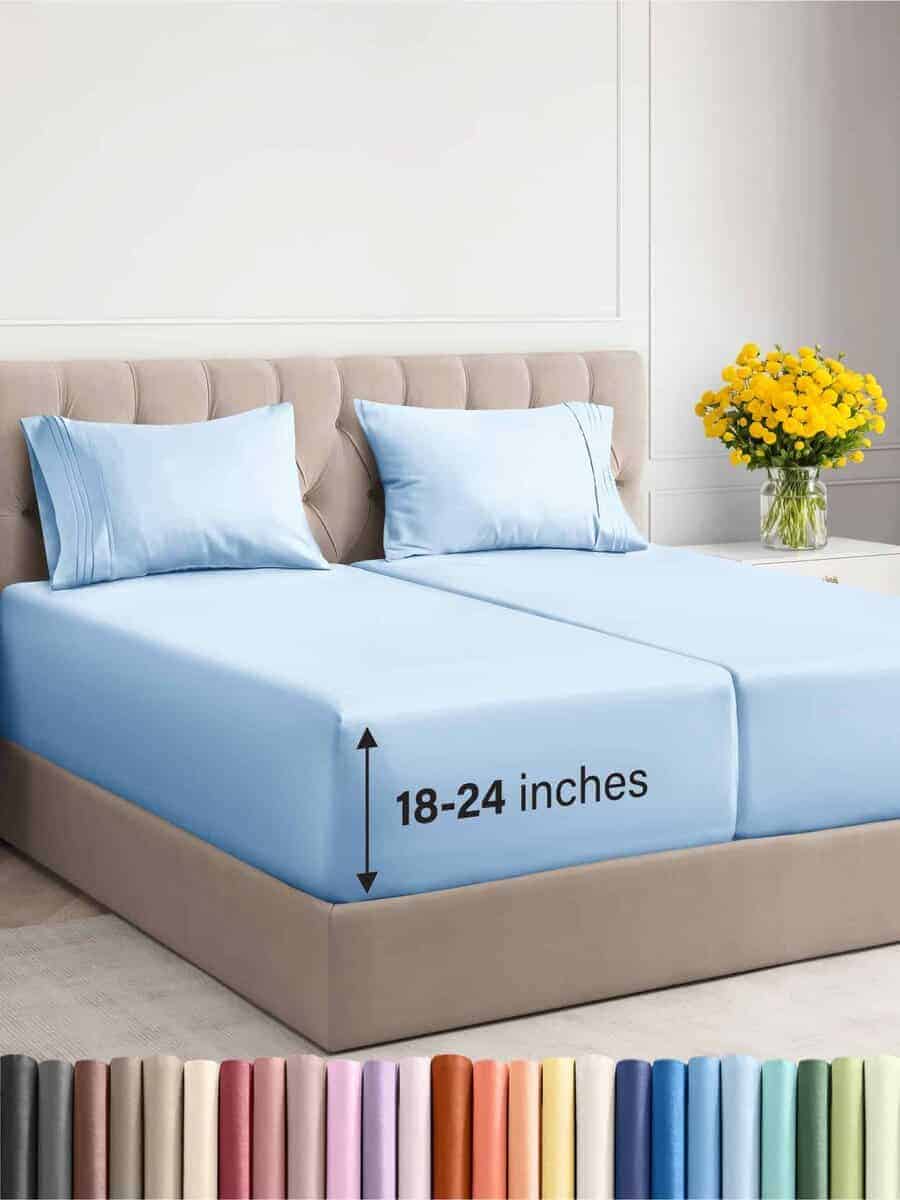 Juego de Sábanas Extra Deep Pocket Split -Azul Claro