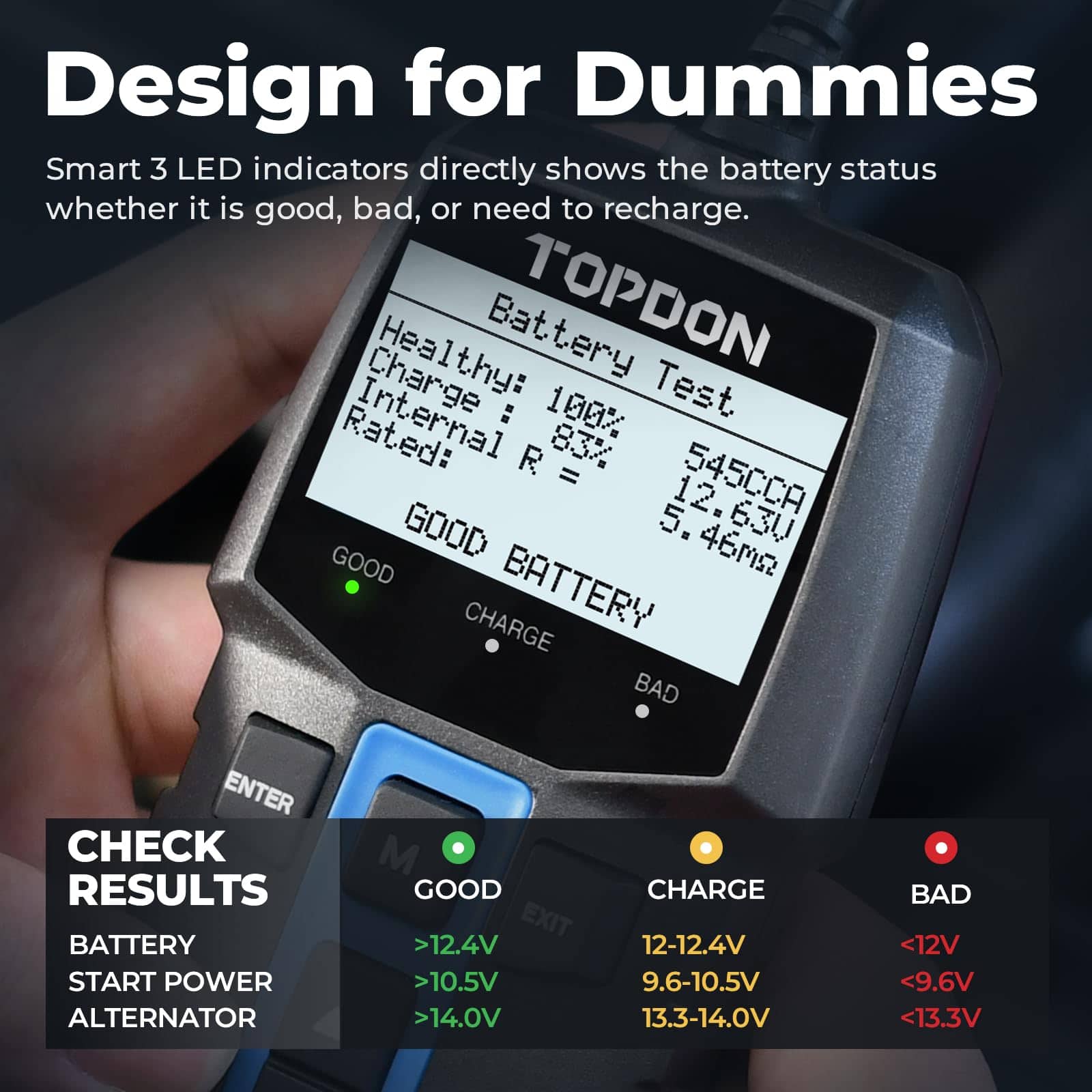 Probador de batería para automóvil TOPDON BT100 12V, - Imagen 8