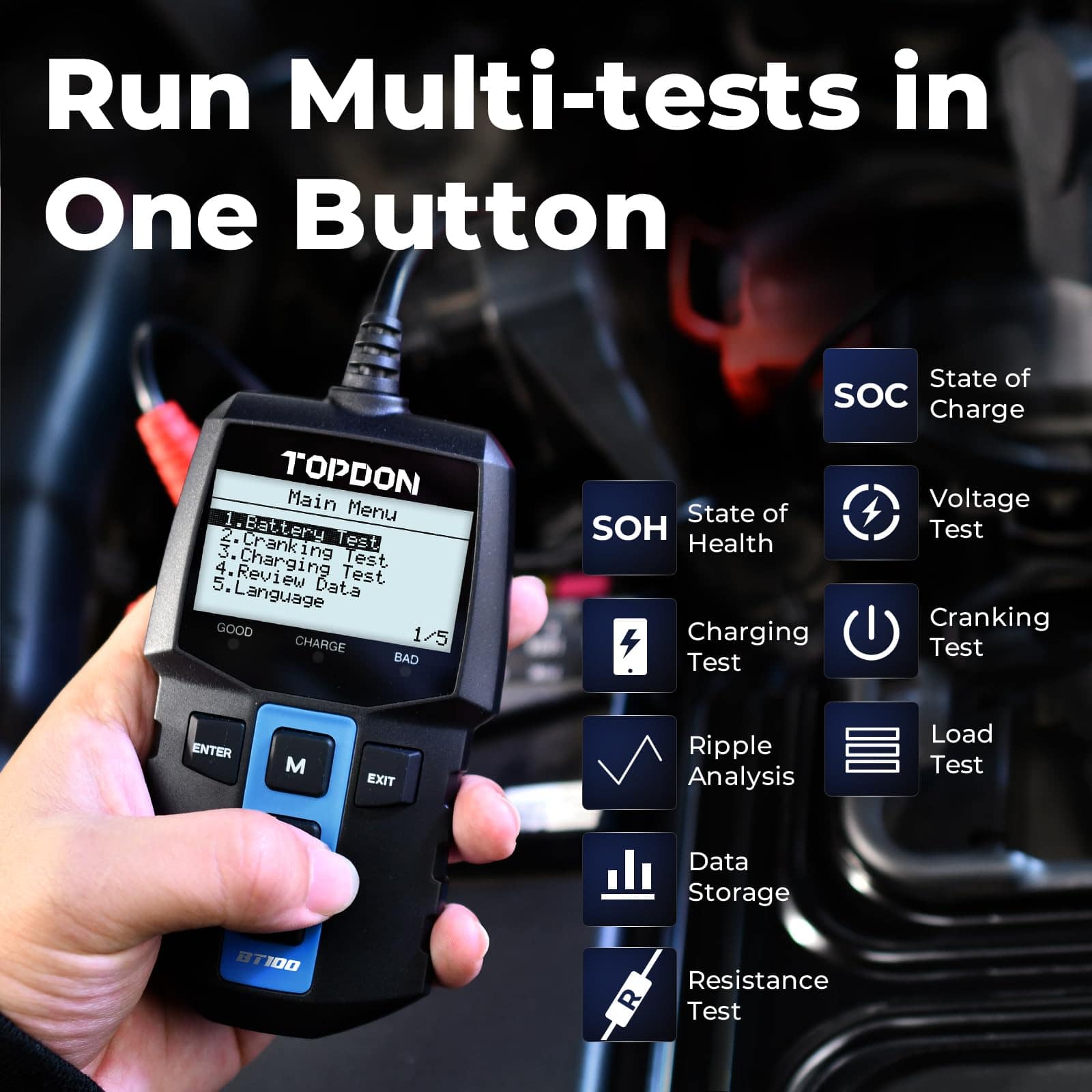 Probador de batería para automóvil TOPDON BT100 12V, - Imagen 3